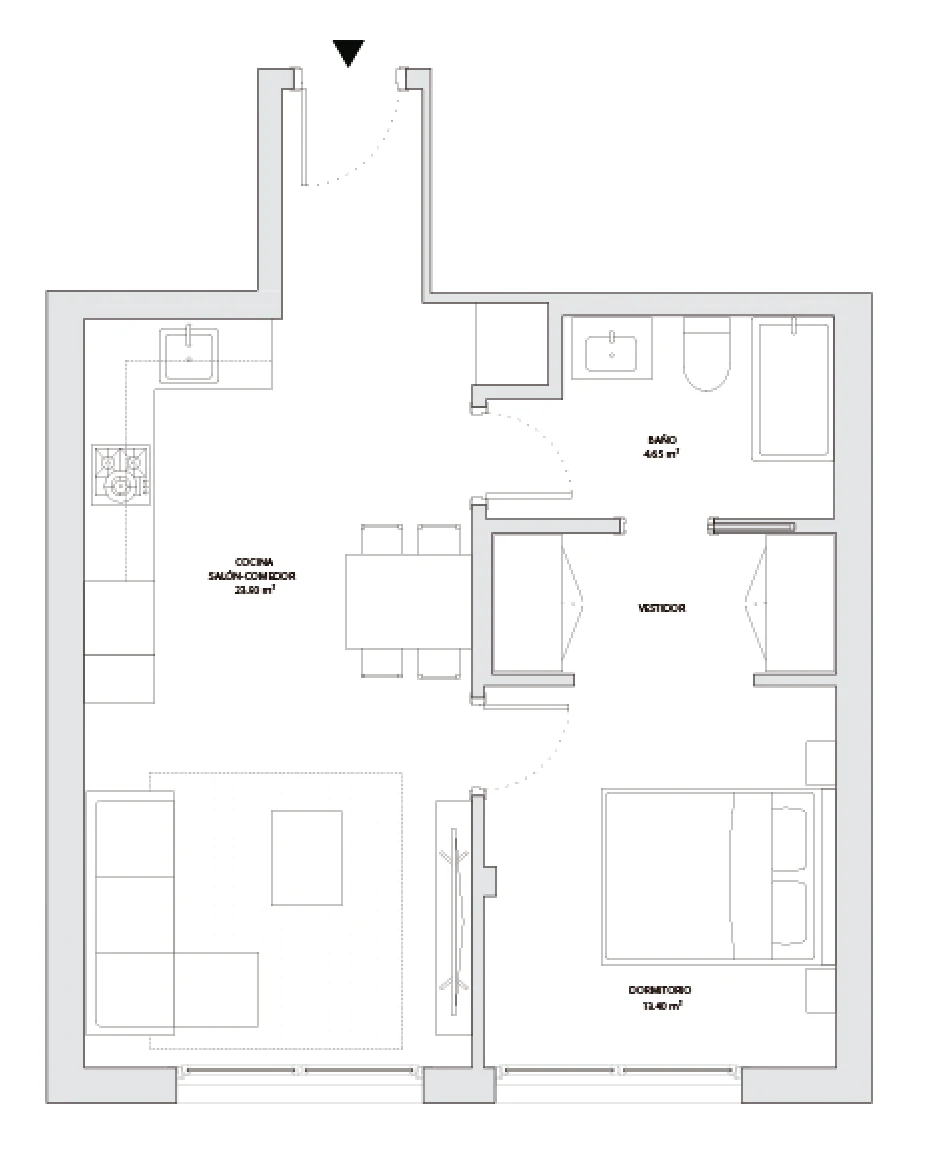 Plano de TIPOLOGÍA 1 HABITACIÓN PRIMERA PLANTA.